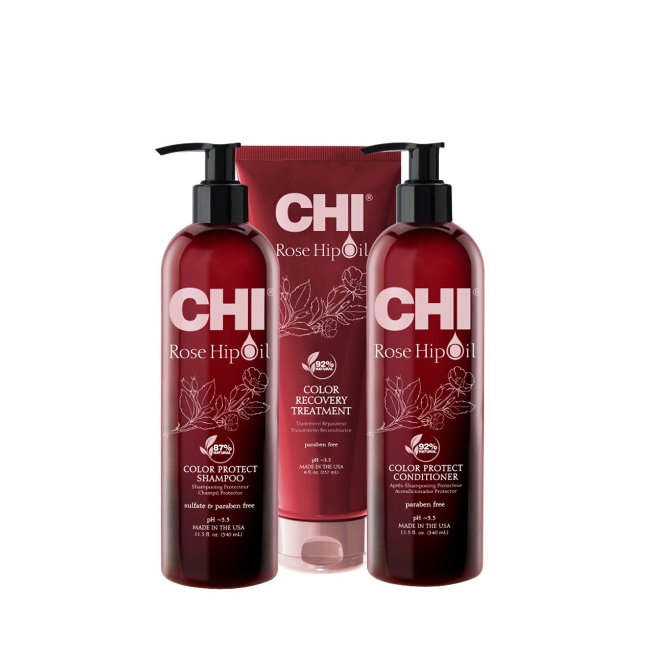 CHI ROSEHIP OIL SHAMPOO, CONDITIONER & RECOVERY TREATMENT - TRIO KIT