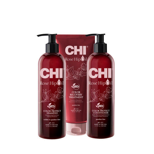 CHI ROSEHIP OIL SHAMPOO, CONDITIONER & RECOVERY TREATMENT - TRIO KIT